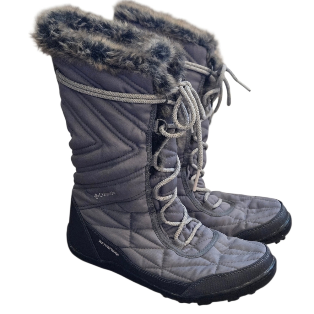 Columbia Womens Quilted Gray Laceup Omni-Grip Sherpa Lined Winter Snow Boots Sz8